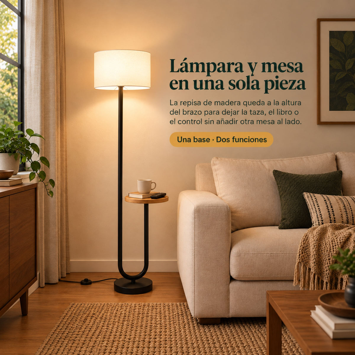 Lámpara de Piso para Sala Repisa con Mesa Auxiliar