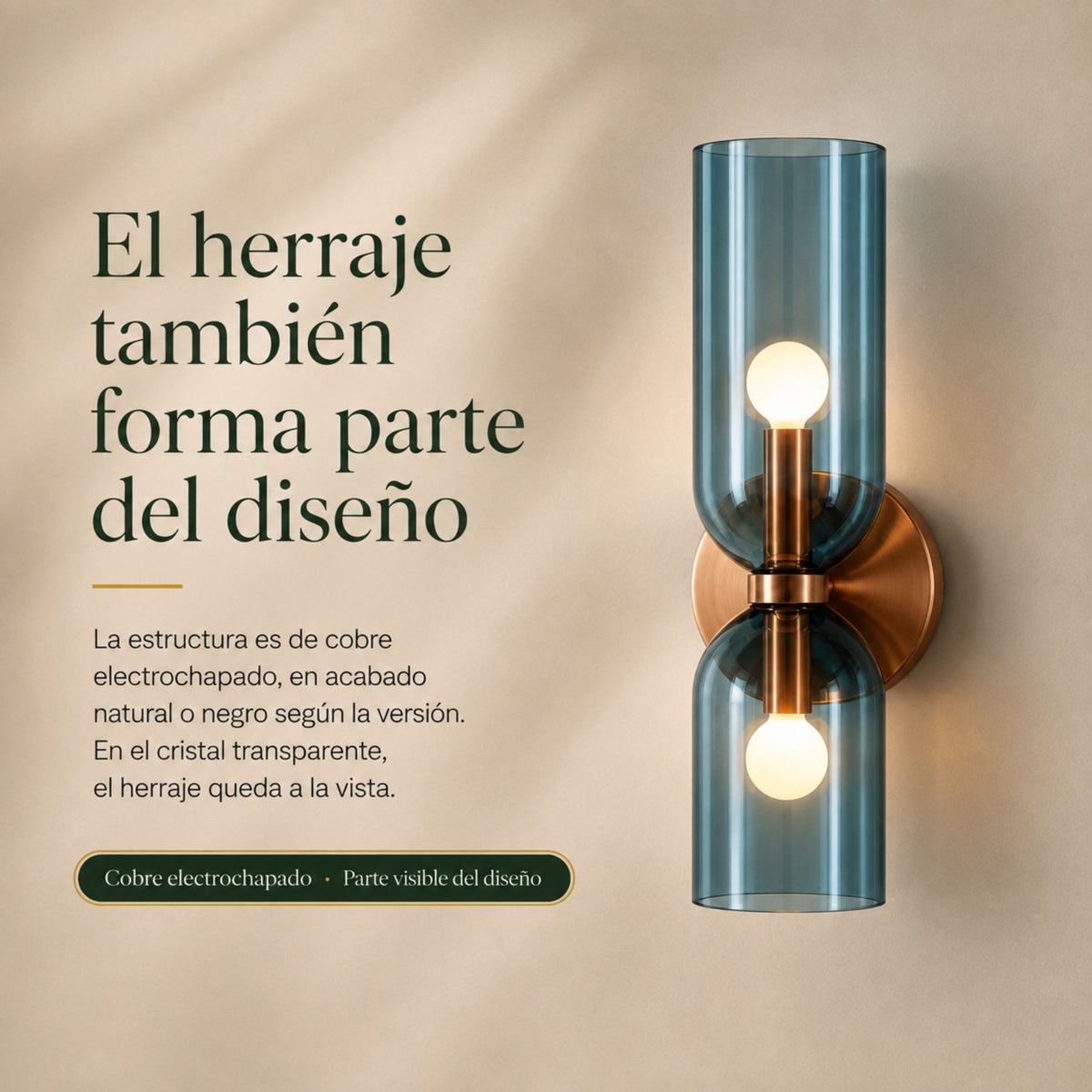 Lámpara de Pared Bruma en Cristal y Cobre