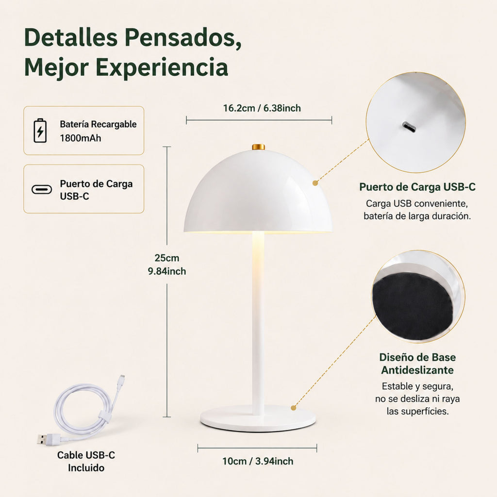 Lámpara de Mesa y Buró Hongo Portátil