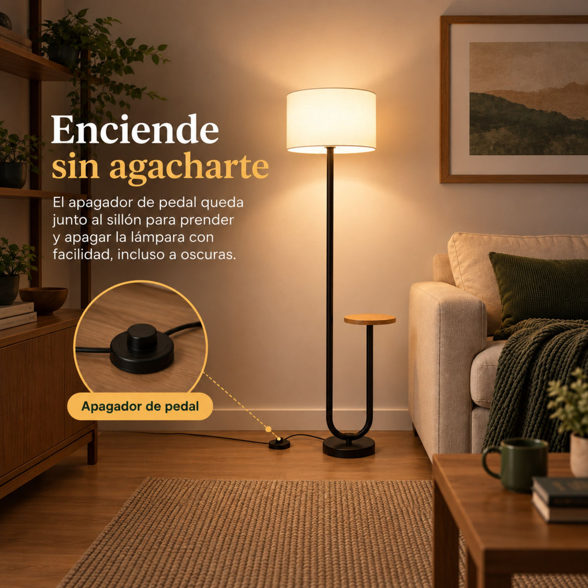 Lámpara de Piso para Sala Repisa con Mesa Auxiliar