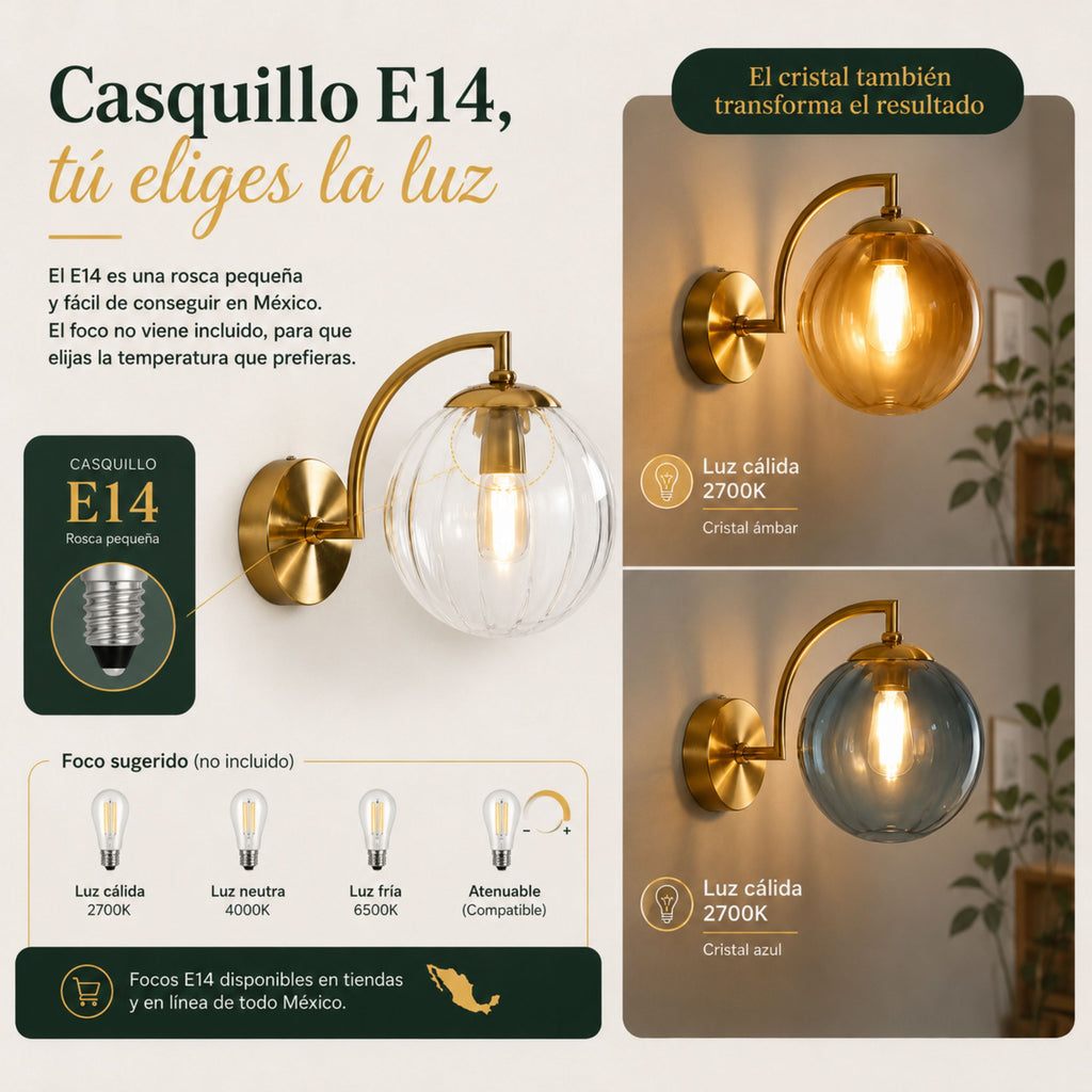Lámpara de Pared Ámbar en Cristal Tintado