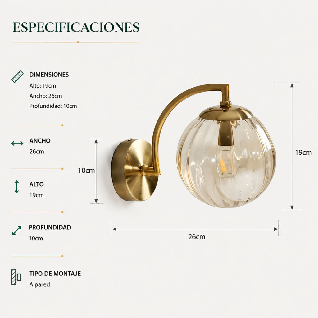 Lámpara de Pared Ámbar en Cristal Tintado