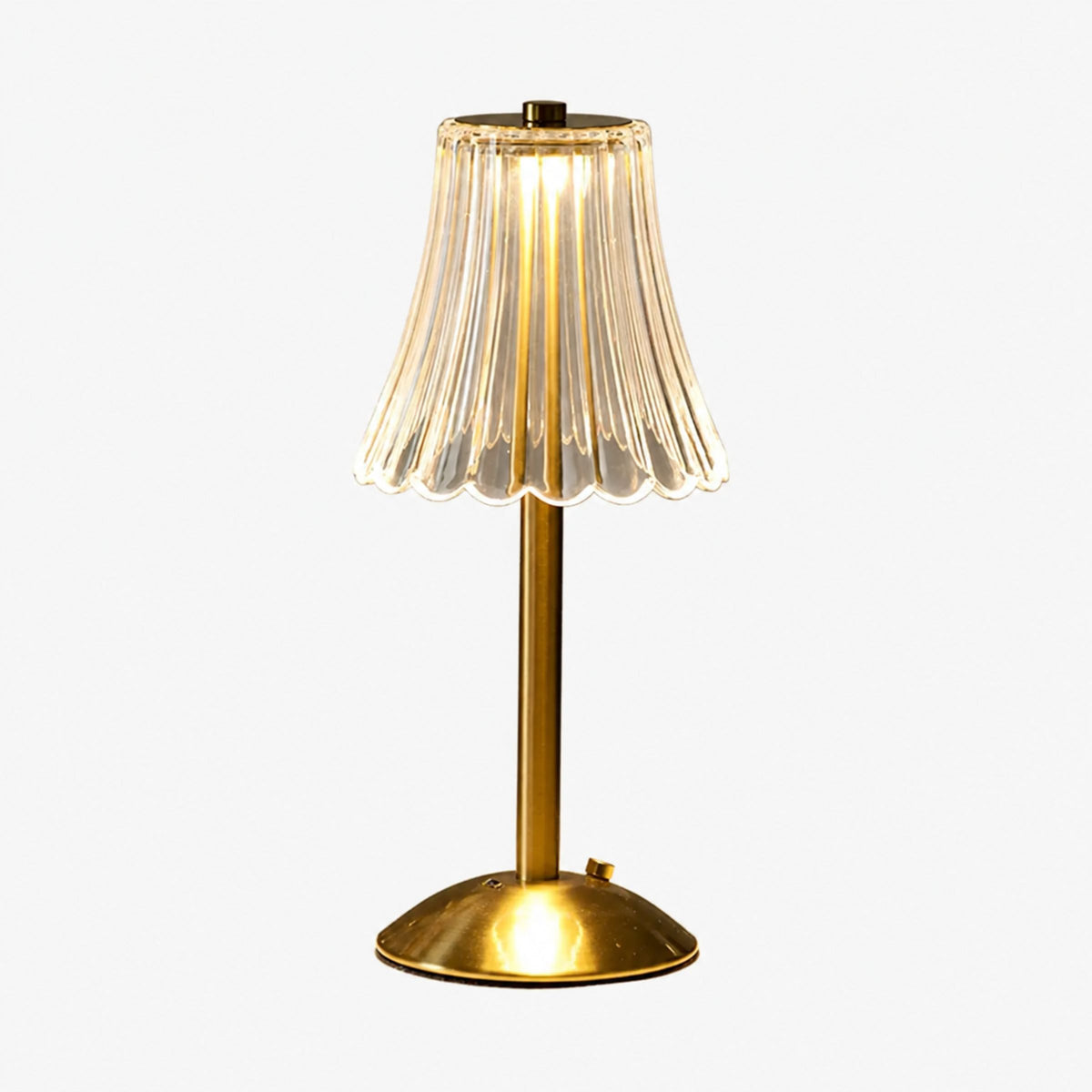 Lámpara de mesa Dalia recargable con base dorada para sala