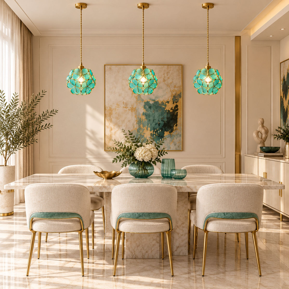 Lámpara colgante de cobre y cristal de estilo vintage para sala