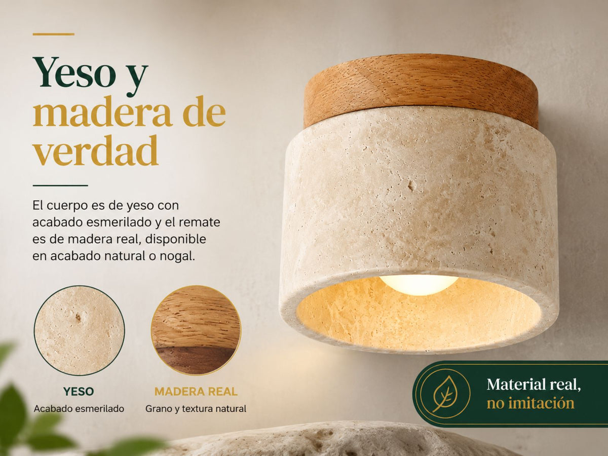 Yeso y madera, no plástico.
