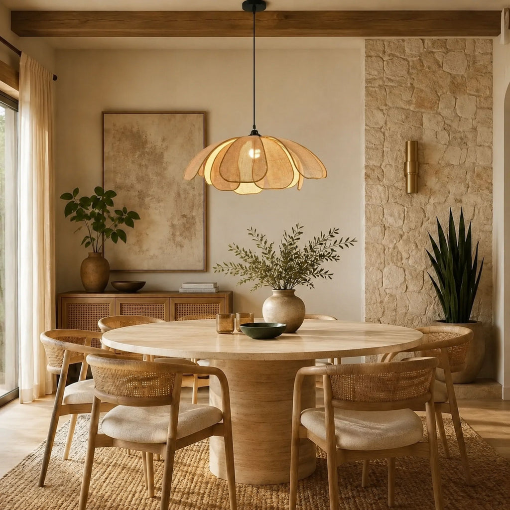 Lámpara colgante de ratán natural para comedor
