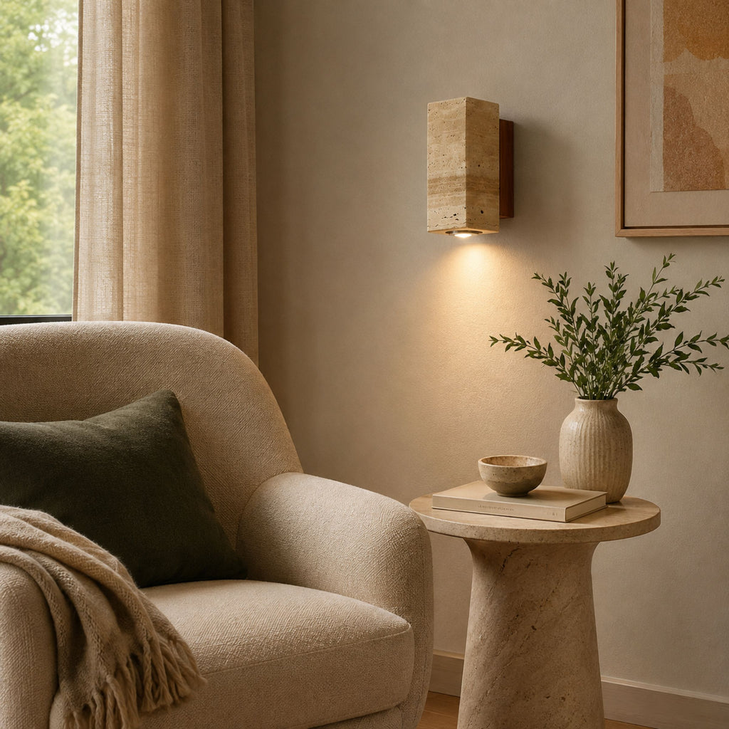 Lámpara de pared Travertino de mármol beige de estilo wabi sabi