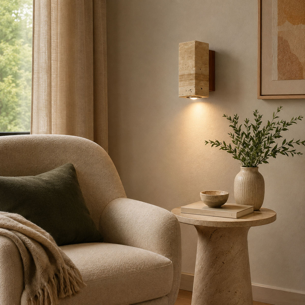 Lámpara de pared Travertino de mármol beige de estilo wabi sabi