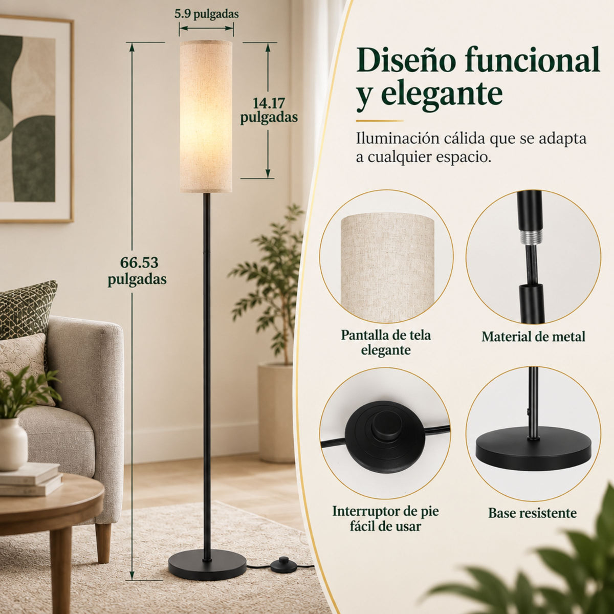 Lámpara de Piso para Sala Sereno
