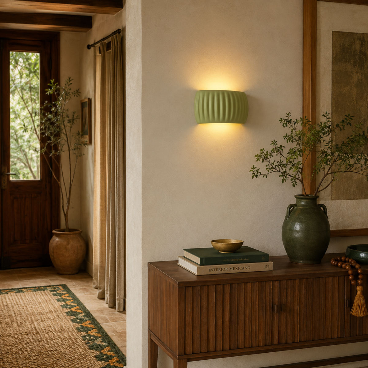 Lámpara de pared Onda en resina crema, terracota y verde