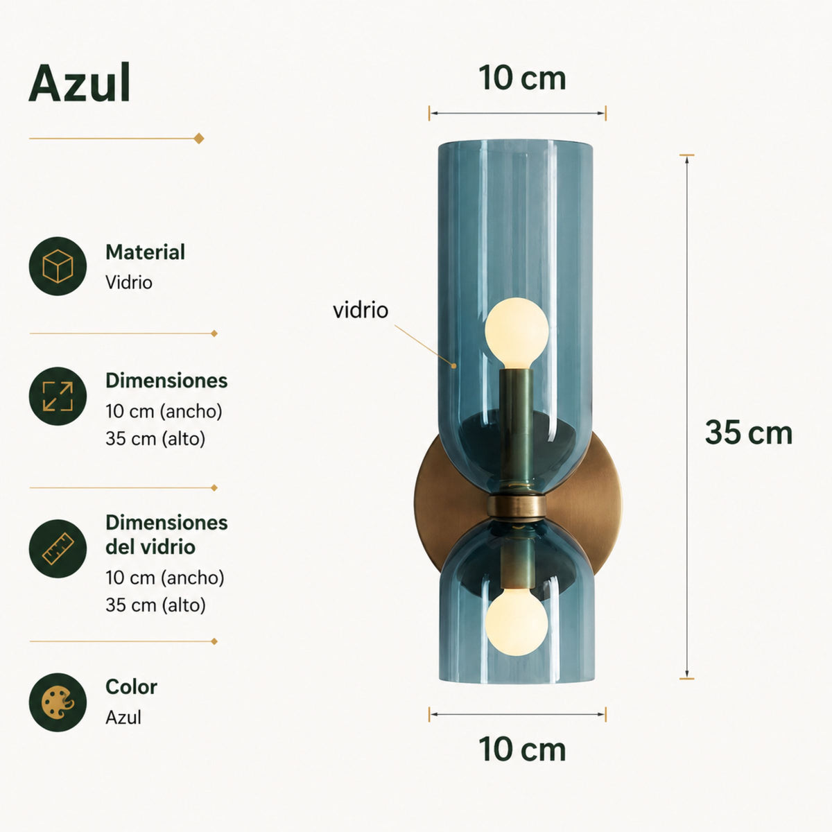 Lámpara de Pared Bruma en Cristal y Cobre