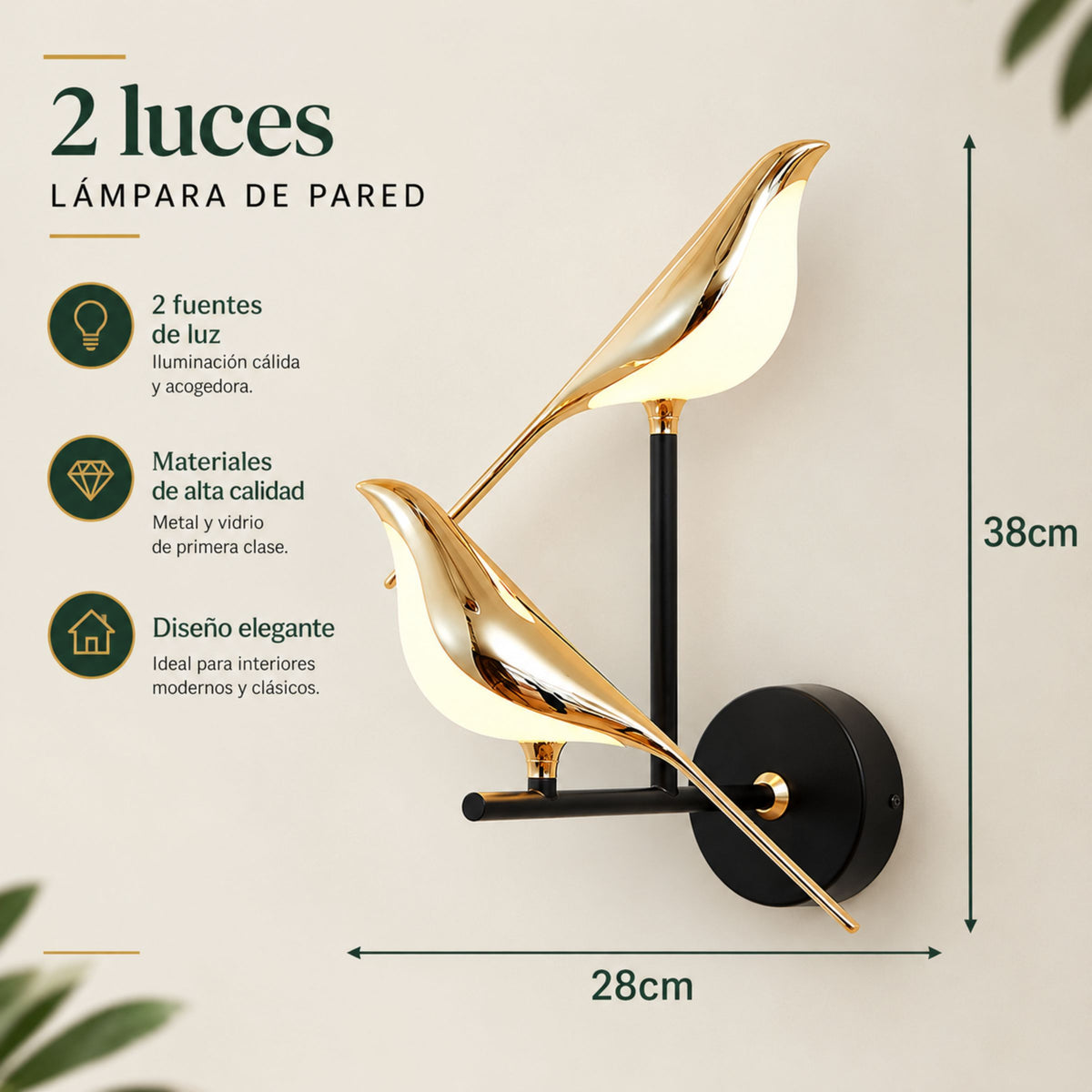 Lámpara de Pared Céfiro en Metal Dorado