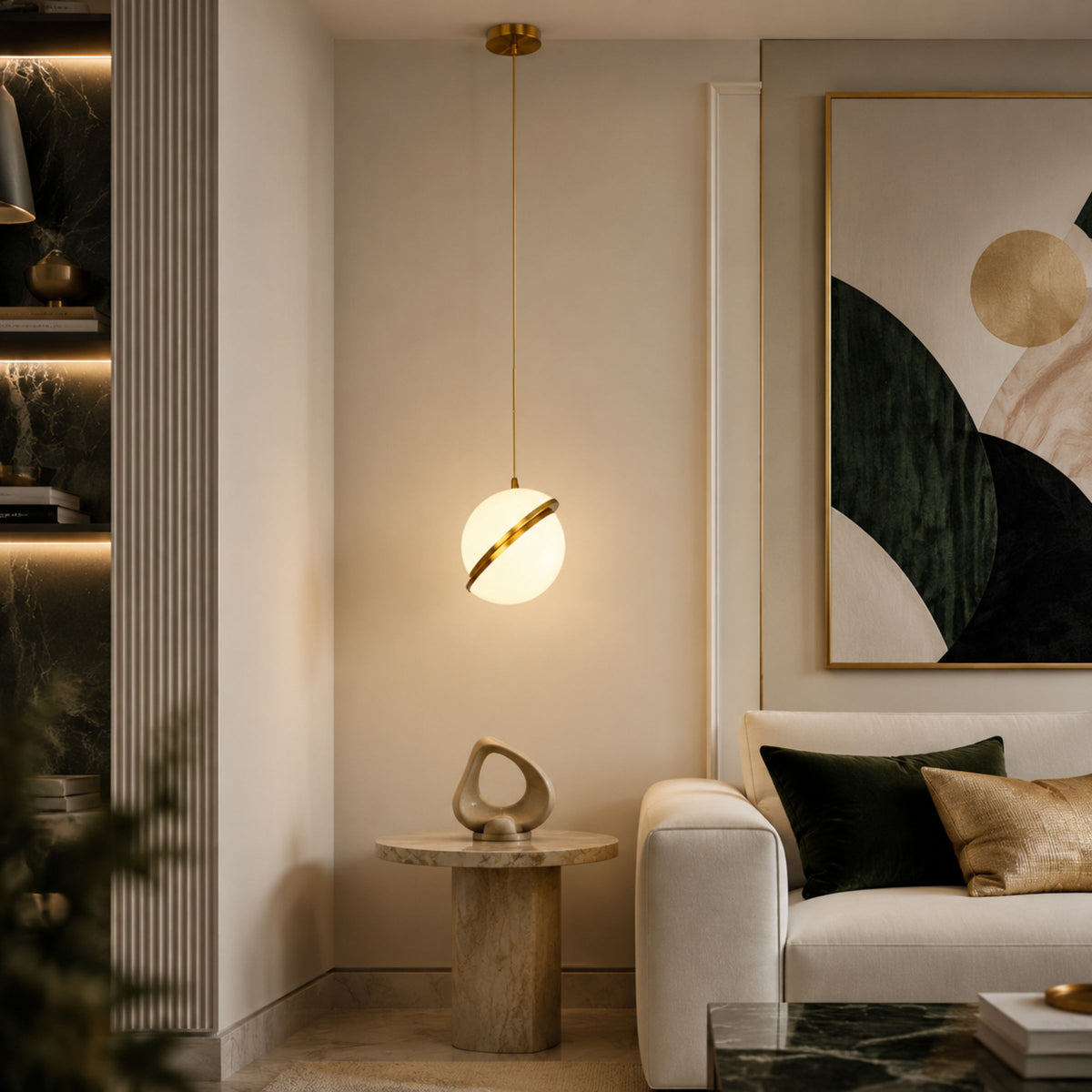 Lámpara colgante Esfera de acrílico blanco de estilo art déco
