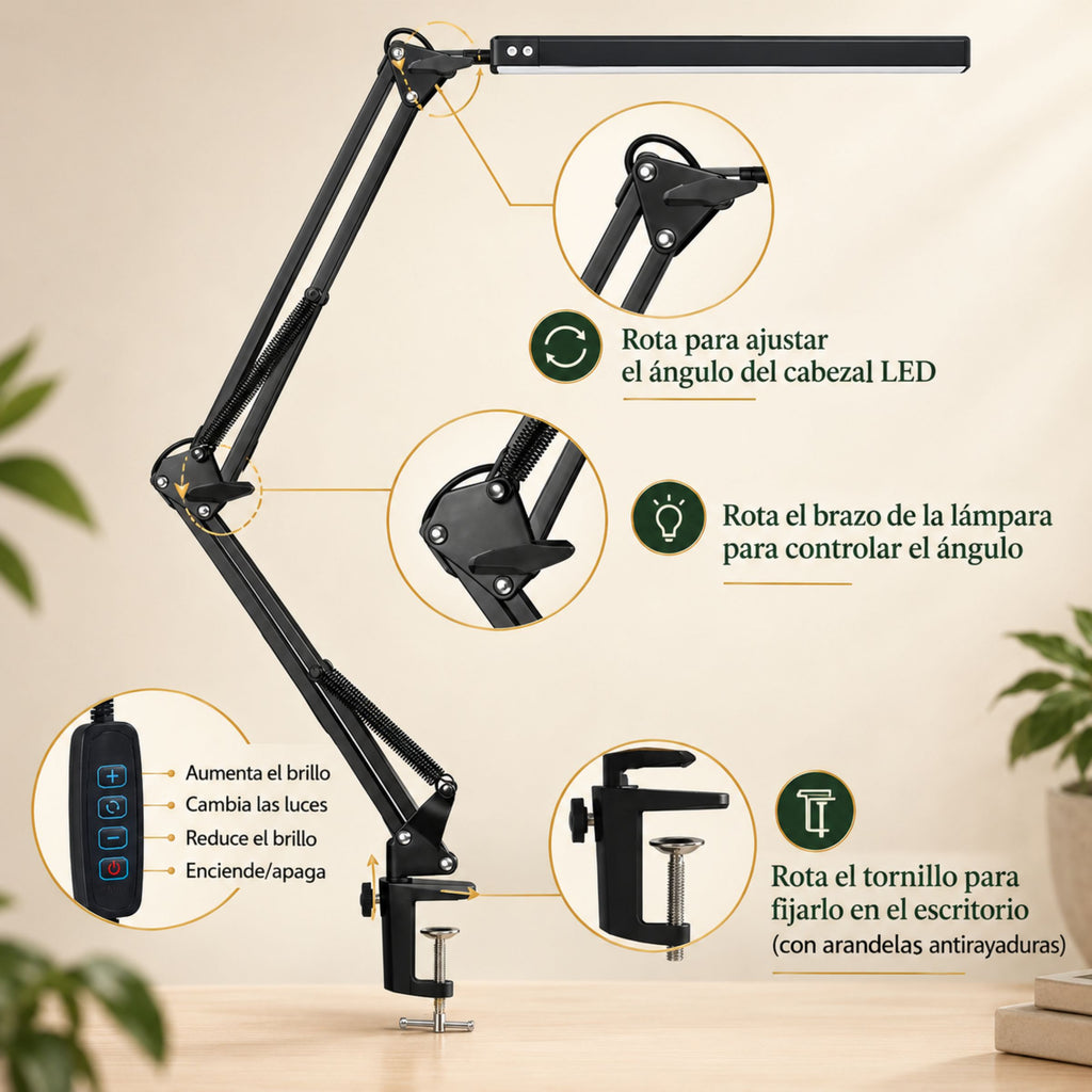 Lámpara de Escritorio LED Taller con Pinza