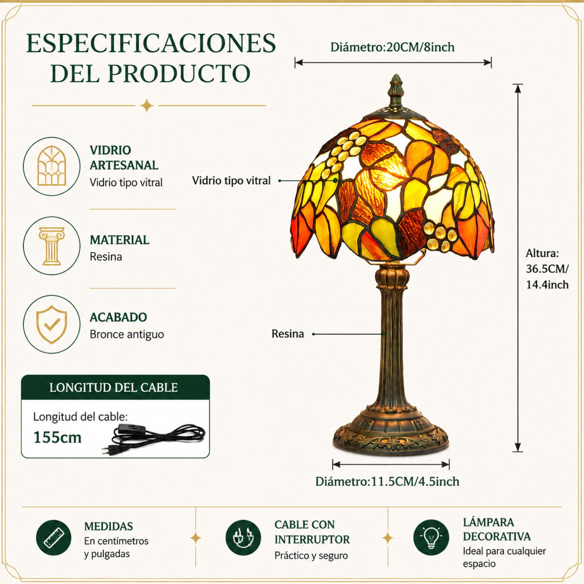 Lámpara de Mesa y Buró Arce Tiffany