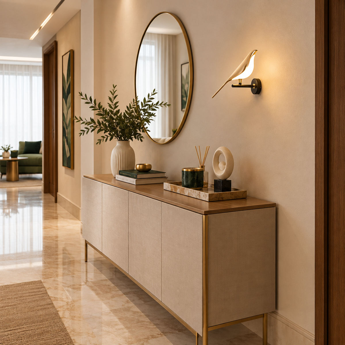 Lámpara de pared Céfiro en aluminio dorado de estilo art déco