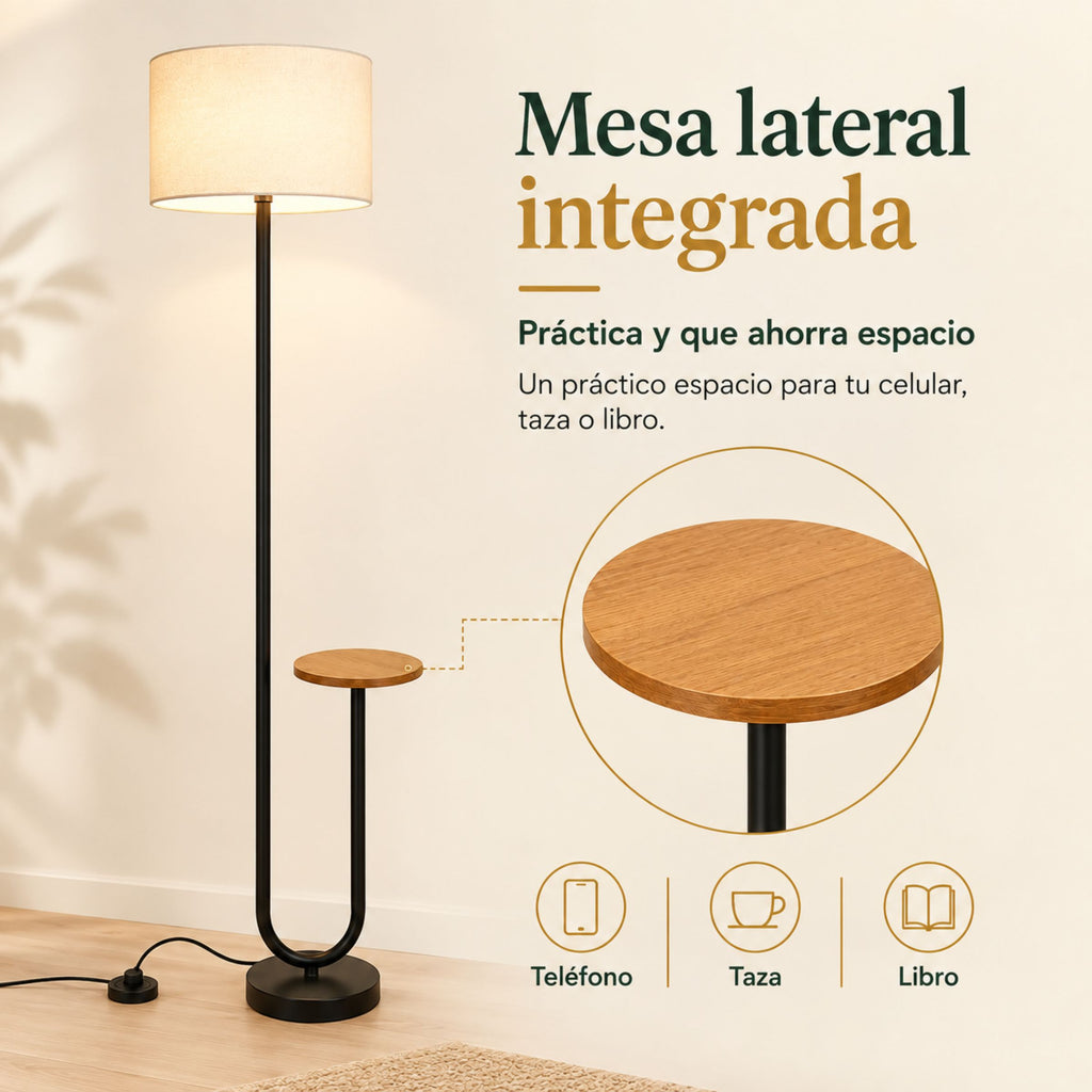 Lámpara de Piso para Sala Repisa con Mesa Auxiliar