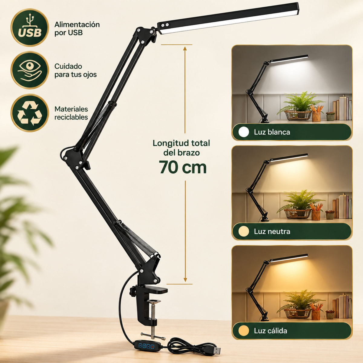 Lámpara de Escritorio LED Taller con Pinza