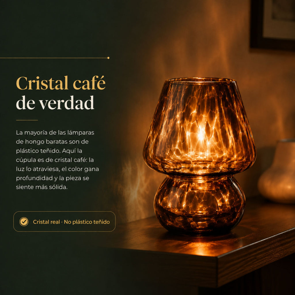 Lámpara de Mesa y Buró Hongo de Cristal