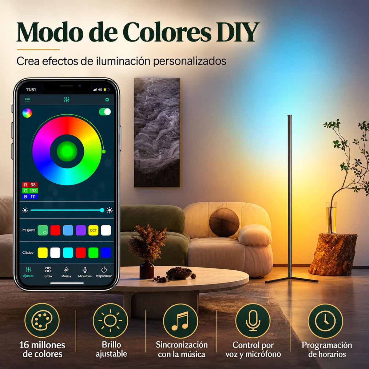 Lámpara de Piso para Sala Aurora RGB