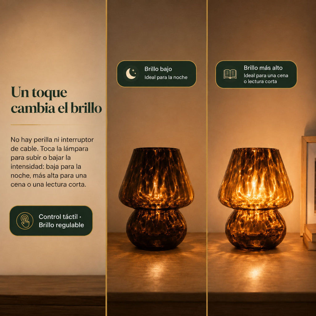 Lámpara de Mesa y Buró Hongo de Cristal