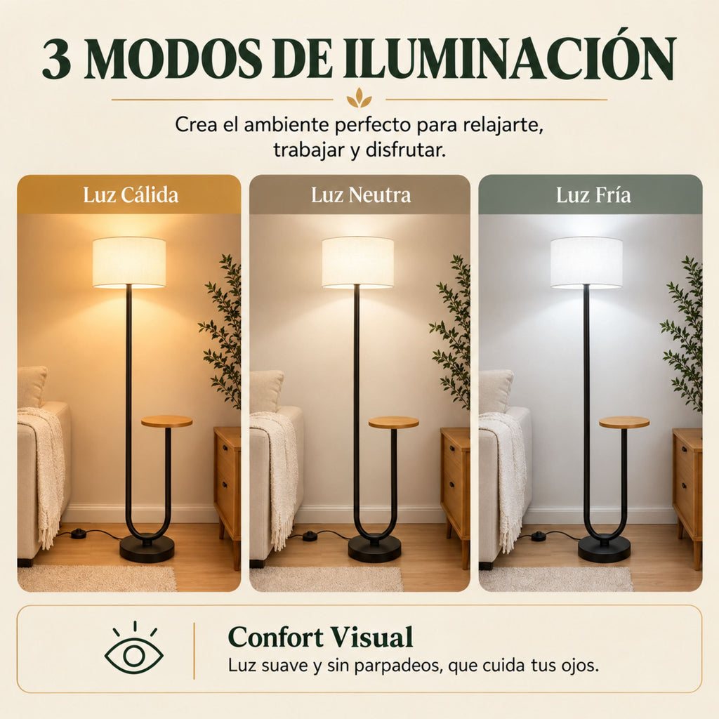Lámpara de Piso para Sala Repisa con Mesa Auxiliar