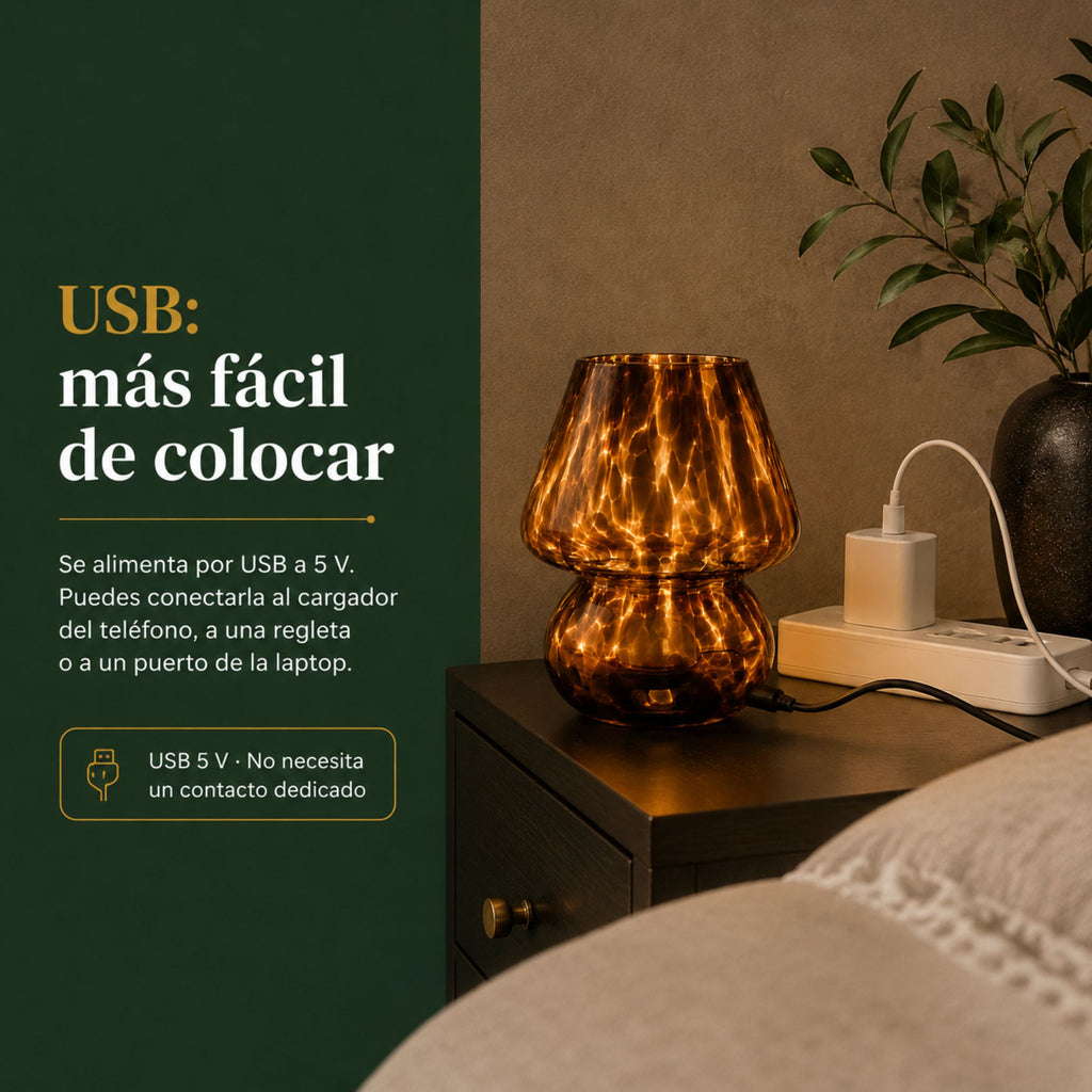 Lámpara de Mesa y Buró Hongo de Cristal