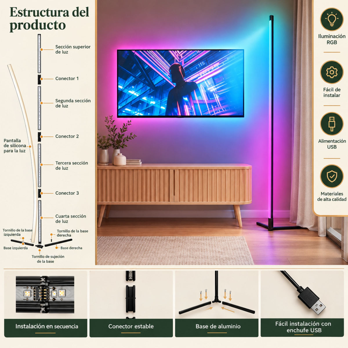 Lámpara de Piso para Sala Aurora RGB