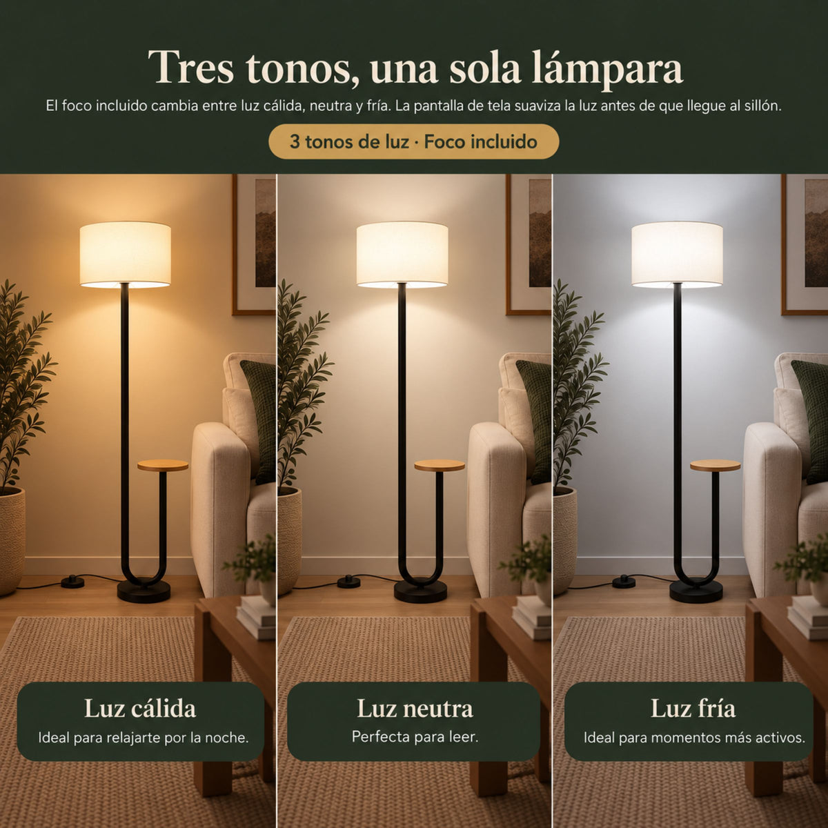 Lámpara de Piso para Sala Repisa con Mesa Auxiliar
