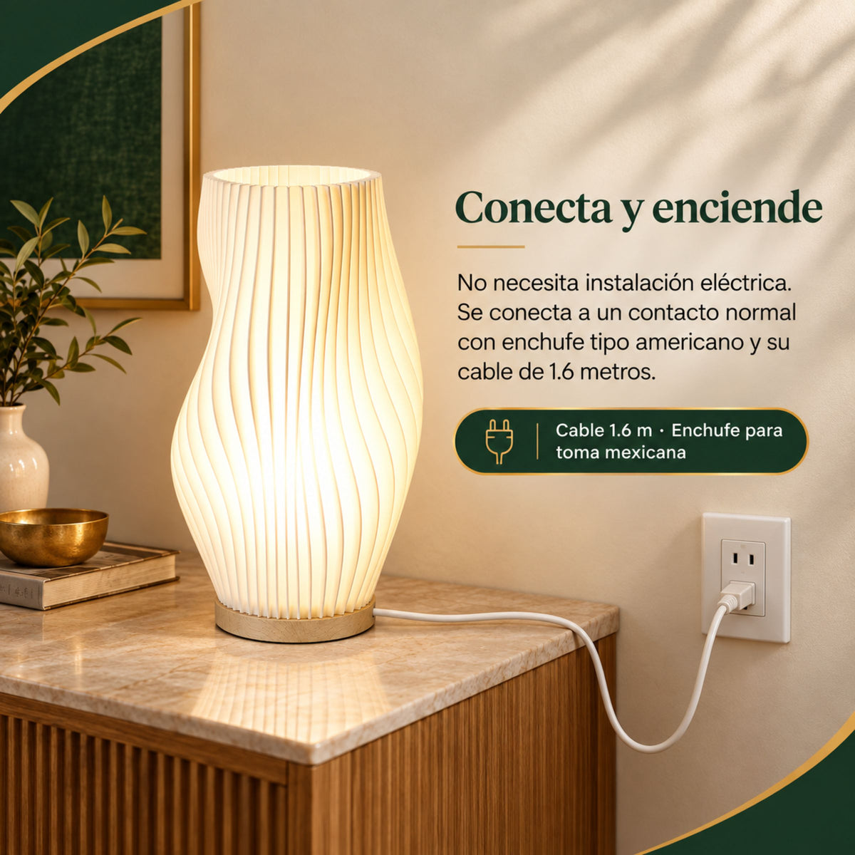 Lámpara de Mesa y Buró de Noche Crema