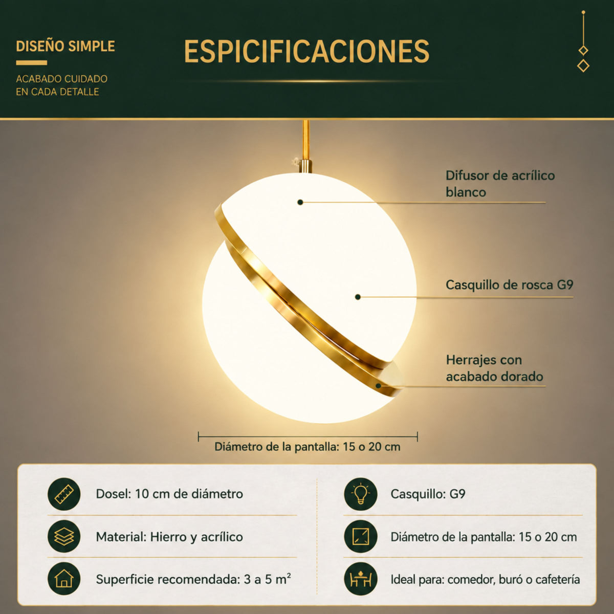 Lámpara Colgante para Cocina Esfera
